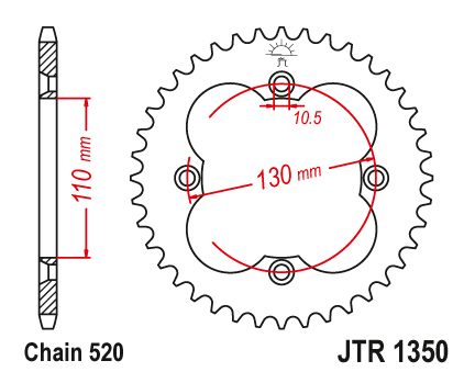 JT JTR1350.38 Zadní kolečko (rozeta), 38 zubů, 520 HONDA TRX 250/300/400/450