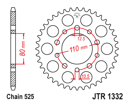 JT JTR1332.37 Zadní kolečko (rozeta), 37 zubů, 525 HONDA GB 500 89-90, CMX 450 REBEL