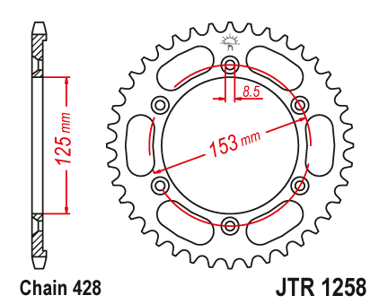 JT JTR1258.54 Zadní kolečko (rozeta), 54 zubů, 428 HONDA XR 125L 03-07 (JD19)