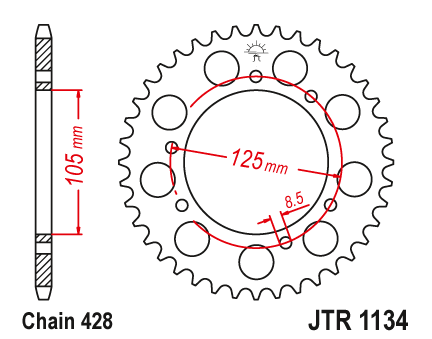 JT JTR1134.56 Zadní kolečko (rozeta), 56 zubů, 428 YAMAHA XT 125X/SM 05-09