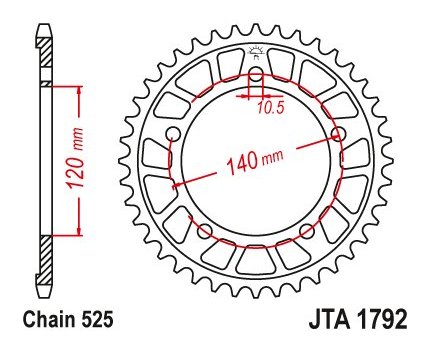 JT JTA1792.43 Zadní kolečko (rozeta), 43 zubů, 525