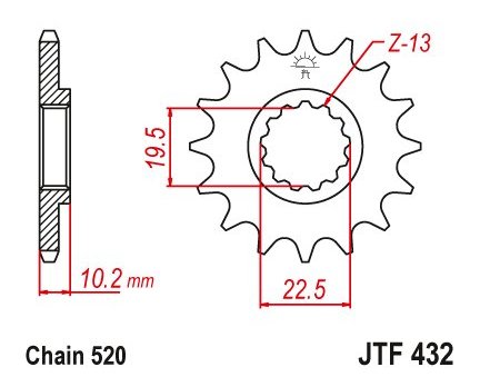 JT JTF432.13SC Přední kolečko (pastorek), 13 zubů, 520 SUZUKI RM 250 87-12