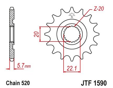 JT JTF1590.14SC Přední kolečko (pastorek), 14 zubů, 520 YAMAHA YZF 250 01-16