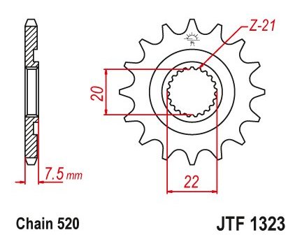 JT JTF1323.14SC Přední kolečko (pastorek), 14 zubů, 520