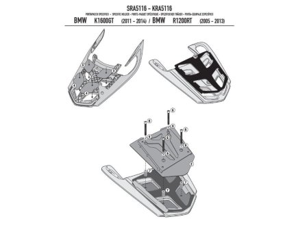 Kappa KRA5116 hliníkový nosič zadního kufru pro MONOKEY kufry BMW K 1600 GT (11-19), BMW R 1200 RT (05-13) BMW R 1200 RT rok 05-13