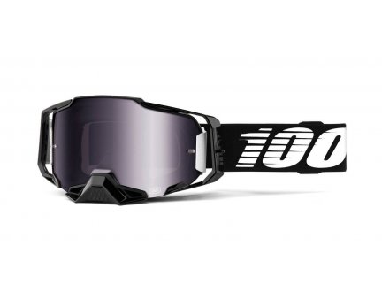 MX brýle 100% ARMEGA Black stříbrné chrom plexi s čepy pro slídy