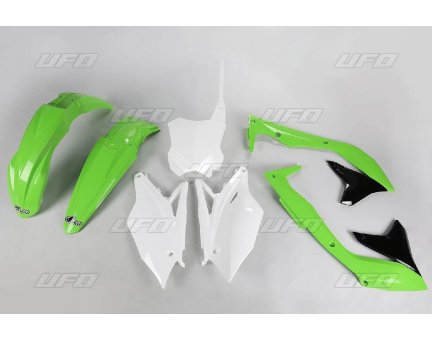 UFO kompletní plasty KAWASAKI KXF 450 16-17, barva OEM (zelená/černá/bílá)