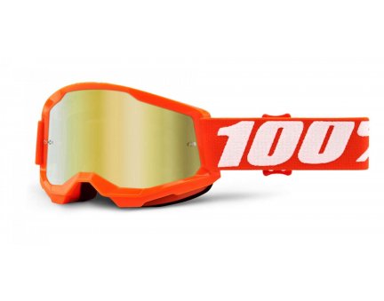 100% MX brýle STRATA 2 dětské brýle Orange, zrcadlové zlaté plexi